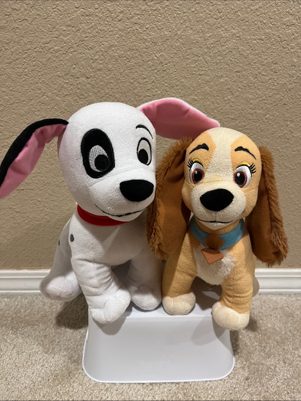Disney Plush Puppy Pair in White, Pink & Tan